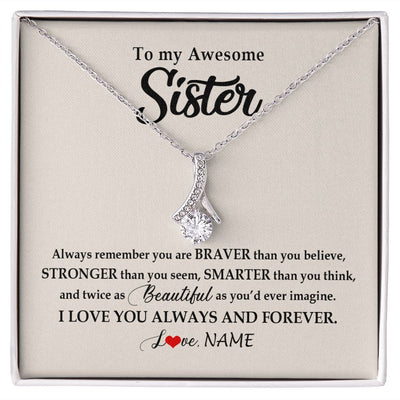 Alluring Beauty Necklace | Personalized To My Awesome Sister Necklace From Sister Brother I Love You Always And Forever Sister Birthday Christmas Jewelry Customized Gift Box Message Card | siriusteestore