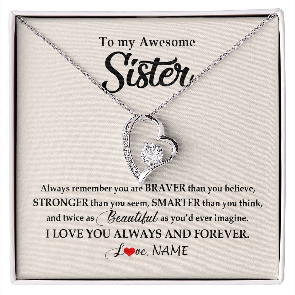 Forever Love Necklace | Personalized To My Awesome Sister Necklace From Sister Brother I Love You Always And Forever Sister Birthday Christmas Jewelry Customized Gift Box Message Card | siriusteestore