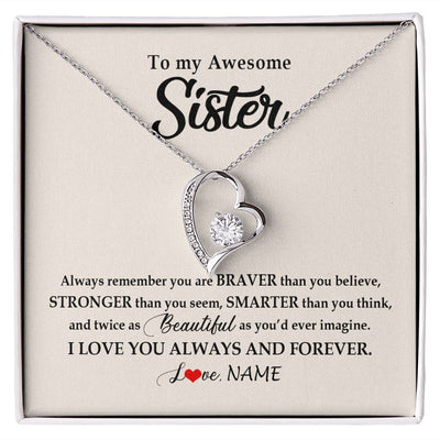 Forever Love Necklace | Personalized To My Awesome Sister Necklace From Sister Brother I Love You Always And Forever Sister Birthday Christmas Jewelry Customized Gift Box Message Card | siriusteestore