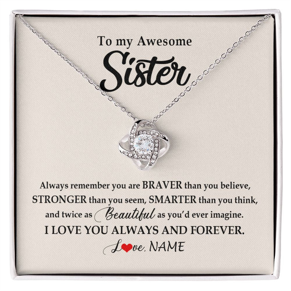 Love Knot Necklace | Personalized To My Awesome Sister Necklace From Sister Brother I Love You Always And Forever Sister Birthday Christmas Jewelry Customized Gift Box Message Card | siriusteestore