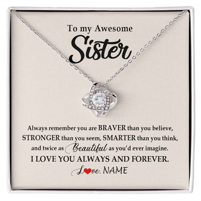 Love Knot Necklace | Personalized To My Awesome Sister Necklace From Sister Brother I Love You Always And Forever Sister Birthday Christmas Jewelry Customized Gift Box Message Card | siriusteestore