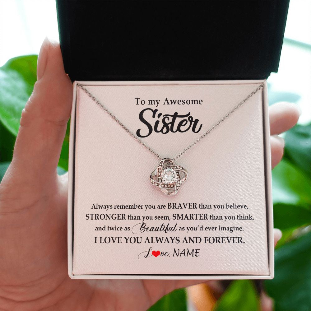 Love Knot Necklace | Personalized To My Awesome Sister Necklace From Sister Brother I Love You Always And Forever Sister Birthday Christmas Jewelry Customized Gift Box Message Card | siriusteestore