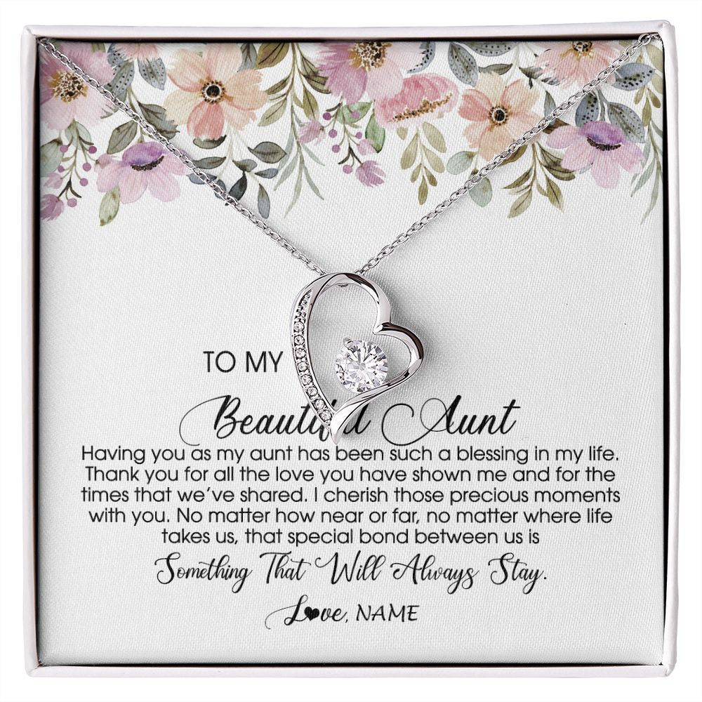 Forever Love Necklace | Personalized To My Beautiful Aunt Necklace From Niece Nephew Having You As My Aunt Auntie Birthday Mothers Day Christmas Customized Gift Box Message Card | siriusteestore