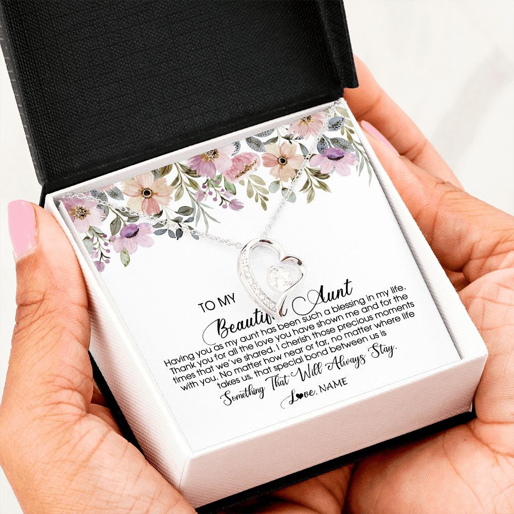 Forever Love Necklace | Personalized To My Beautiful Aunt Necklace From Niece Nephew Having You As My Aunt Auntie Birthday Mothers Day Christmas Customized Gift Box Message Card | siriusteestore
