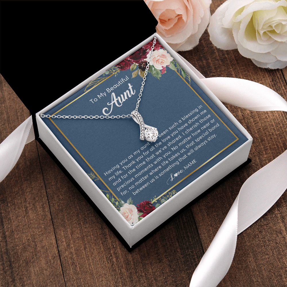Alluring Beauty Necklace | Personalized To My Beautiful Aunt Necklace From Niece Nephew Thank You For All The Love Aunt Jewelry Birthday Christmas Customized Gift Box Message Card | siriusteestore