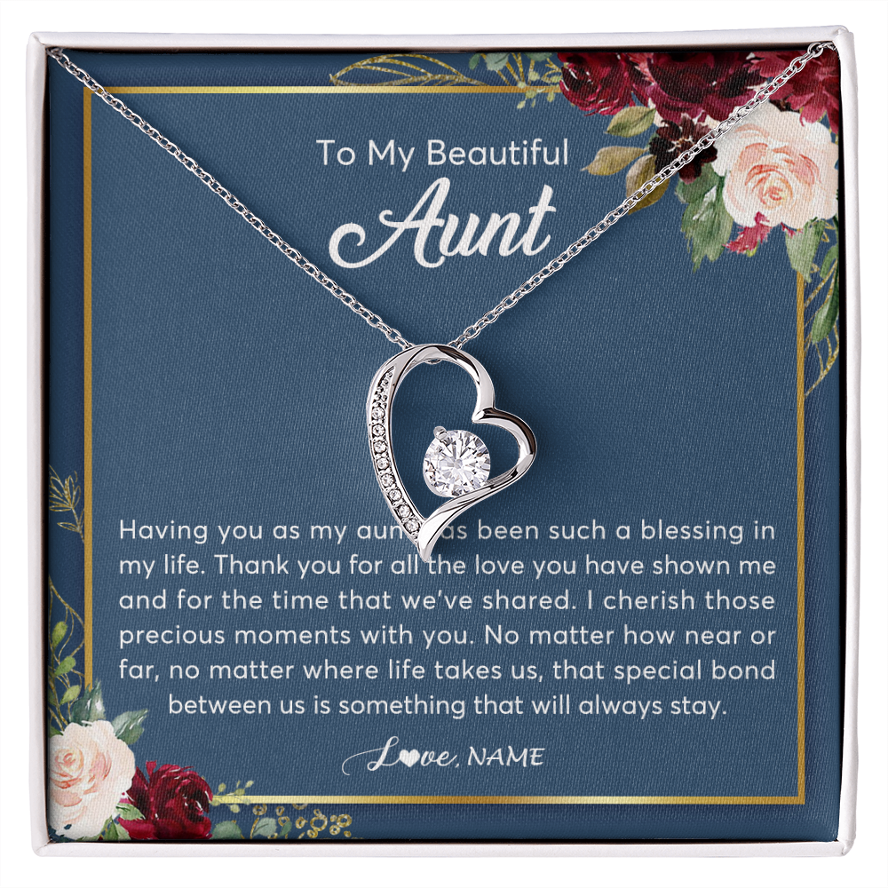 Forever Love Necklace | Personalized To My Beautiful Aunt Necklace From Niece Nephew Thank You For All The Love Aunt Jewelry Birthday Christmas Customized Gift Box Message Card | siriusteestore
