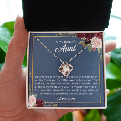 Love Knot Necklace | Personalized To My Beautiful Aunt Necklace From Niece Nephew Thank You For All The Love Aunt Jewelry Birthday Christmas Customized Gift Box Message Card | siriusteestore