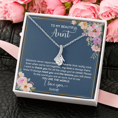 Alluring Beauty Necklace | Personalized To My Beautiful Aunt Necklace From Niece Nephew You Are The World Aunt Birthday Mothers Day Christmas Jewelry Customized Gift Box Message Card | siriusteestore