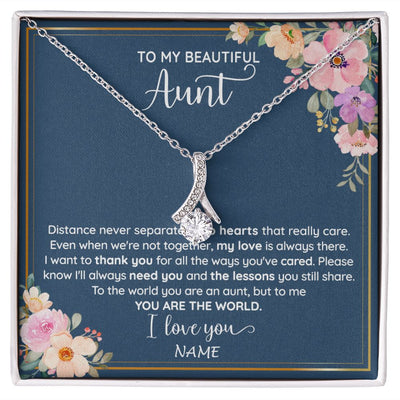 Alluring Beauty Necklace | Personalized To My Beautiful Aunt Necklace From Niece Nephew You Are The World Aunt Birthday Mothers Day Christmas Jewelry Customized Gift Box Message Card | siriusteestore