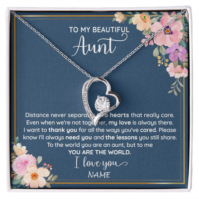 Forever Love Necklace | Personalized To My Beautiful Aunt Necklace From Niece Nephew You Are The World Aunt Birthday Mothers Day Christmas Jewelry Customized Gift Box Message Card | siriusteestore