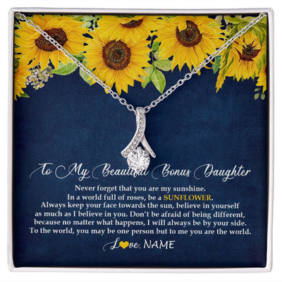 Alluring Beauty Necklace | Personalized To My Beautiful Bonus Daughter Necklace From Mom Be A Sunflower My Sunshine Stepdaughter Birthday Christmas Customized Gift Box Message Card | siriusteestore