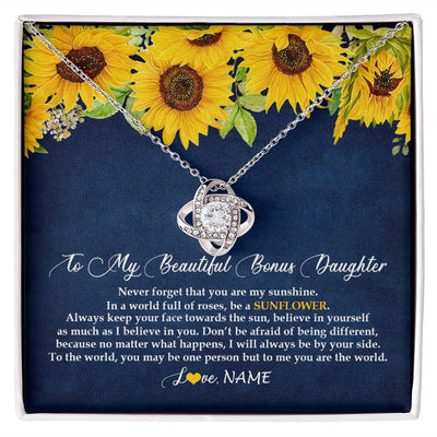 Love Knot Necklace | Personalized To My Beautiful Bonus Daughter Necklace From Mom Be A Sunflower My Sunshine Stepdaughter Birthday Christmas Customized Gift Box Message Card | siriusteestore