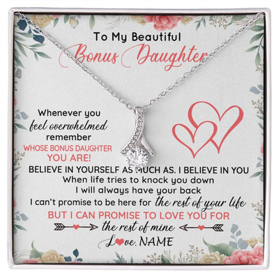 Alluring Beauty Necklace | Personalized To My Beautiful Bonus Daughter Necklace From Stepfather Believe In You Stepdaughter Birthday Christmas Jewelry Customized Gift Box Message Card | siriusteestore