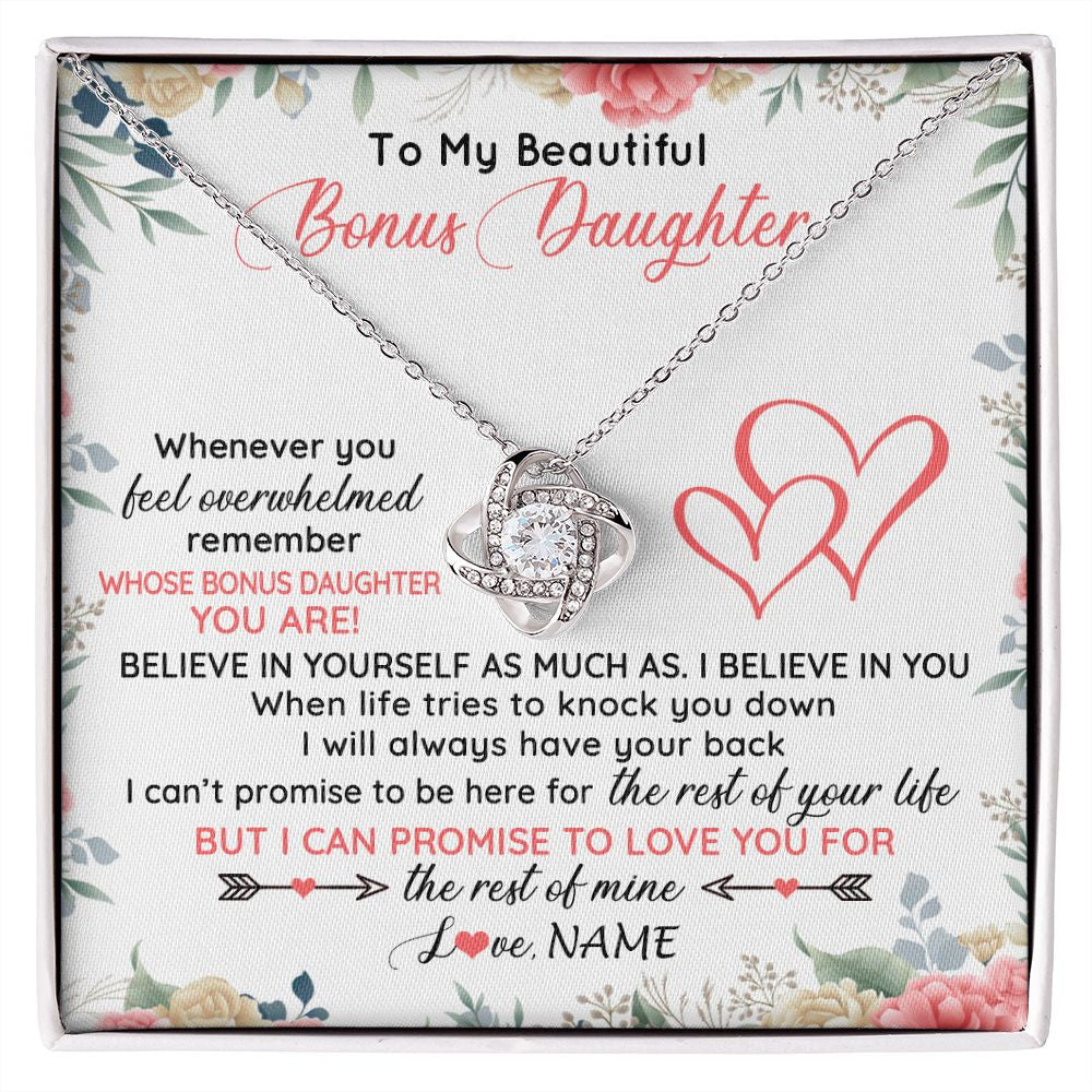Love Knot Necklace | Personalized To My Beautiful Bonus Daughter Necklace From Stepfather Believe In You Stepdaughter Birthday Christmas Jewelry Customized Gift Box Message Card | siriusteestore