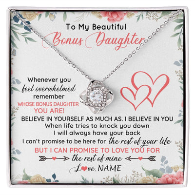 Love Knot Necklace | Personalized To My Beautiful Bonus Daughter Necklace From Stepfather Believe In You Stepdaughter Birthday Christmas Jewelry Customized Gift Box Message Card | siriusteestore