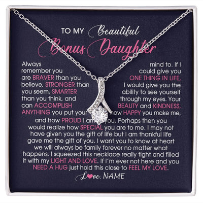 Alluring Beauty Necklace | Personalized To My Beautiful Bonus Daughter Necklace From Stepmom Feel My Love Stepdaughter Birthday Christmas Graduation Customized Gift Box Message Card | siriusteestore