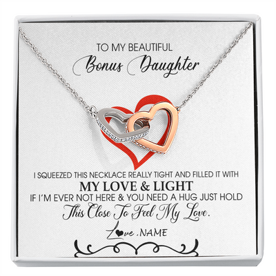 Interlocking Hearts Necklace | Personalized To My Beautiful Bonus Daughter Necklace From Stepmother Filled With My Love and Light Stepdaughter Birthday Christmas Customized Message Card | siriusteestore