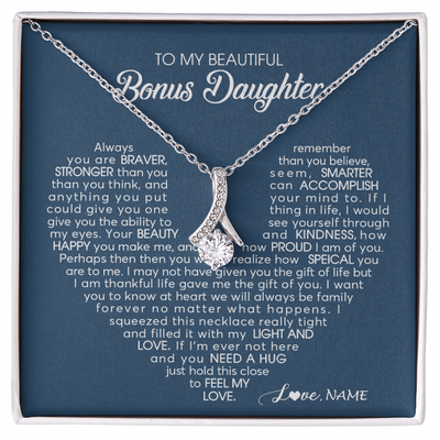 Alluring Beauty Necklace | Personalized To My Beautiful Bonus Daughter Necklace Need A Hug Just Hold This Stepdaughter Pendant Jewelry Birthday Christmas Customized Gift Box Message Card | siriusteestore