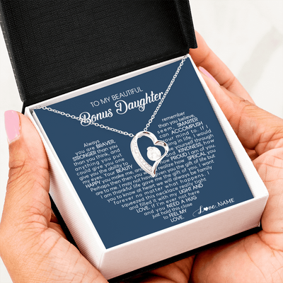 Forever Love Necklace | Personalized To My Beautiful Bonus Daughter Necklace Need A Hug Just Hold This Stepdaughter Pendant Jewelry Birthday Christmas Customized Gift Box Message Card | siriusteestore