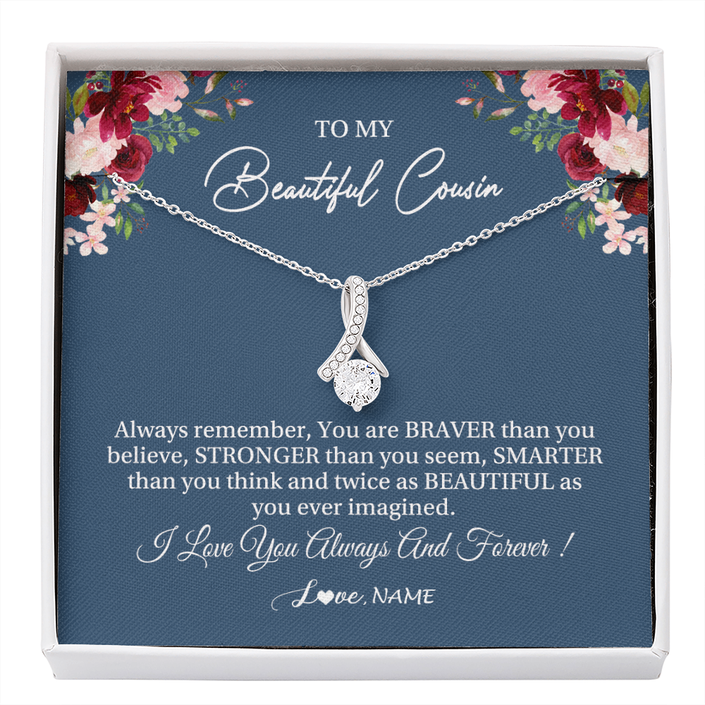 Alluring Beauty Necklace | Personalized To My Beautiful Cousin Necklace From Family Braver Stronger Smarter Cousin Pendant Jewelry Birthday Graduation Christmas Customized Message Card | siriusteestore