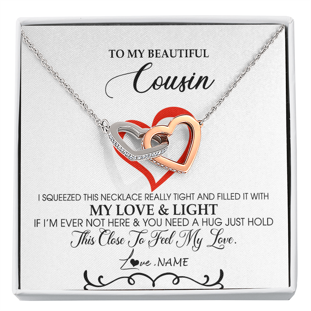 Interlocking Hearts Necklace | Personalized To My Beautiful Cousin Necklace From Family Filled With My Love and Light Cousin Pendant Jewelry Birthday Christmas Customized Message Card | siriusteestore