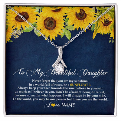 Alluring Beauty Necklace | Personalized To My Beautiful Daughter Necklace From Mom Dad Be A Sunflower My Sunshine Daughter Birthday Christmas Jewelry Customized Gift Box Message Card | siriusteestore