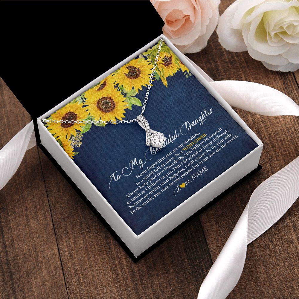 Alluring Beauty Necklace | Personalized To My Beautiful Daughter Necklace From Mom Dad Be A Sunflower My Sunshine Daughter Birthday Christmas Jewelry Customized Gift Box Message Card | siriusteestore