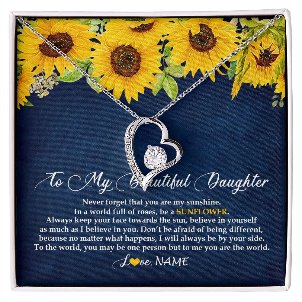 Forever Love Necklace | Personalized To My Beautiful Daughter Necklace From Mom Dad Be A Sunflower My Sunshine Daughter Birthday Christmas Jewelry Customized Gift Box Message Card | siriusteestore