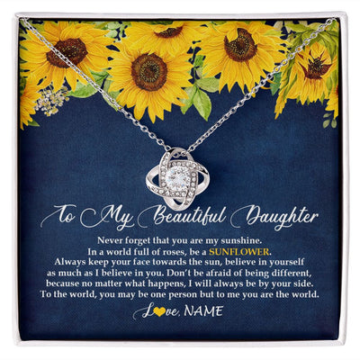 Love Knot Necklace | Personalized To My Beautiful Daughter Necklace From Mom Dad Be A Sunflower My Sunshine Daughter Birthday Christmas Jewelry Customized Gift Box Message Card | siriusteestore