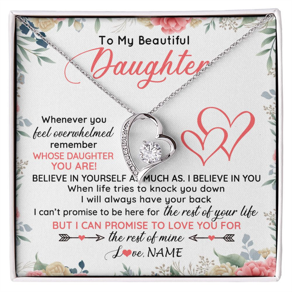 Forever Love Necklace | Personalized To My Beautiful Daughter Necklace From Mom Dad Believe In You Daughter Jewelry Birthday Graduation Christmas Customized Gift Box Message Card | siriusteestore