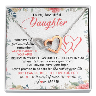 Interlocking Hearts Necklace | Personalized To My Beautiful Daughter Necklace From Mom Dad Believe In You Daughter Jewelry Birthday Graduation Christmas Customized Gift Box Message Card | siriusteestore