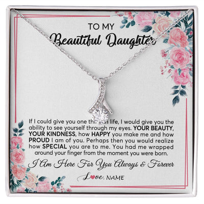 Alluring Beauty Necklace | Personalized To My Beautiful Daughter Necklace from Mom Dad I Am Here For You Floral Daughter Birthday Graduation Christmas Customized Gift Box Message Card | siriusteestore