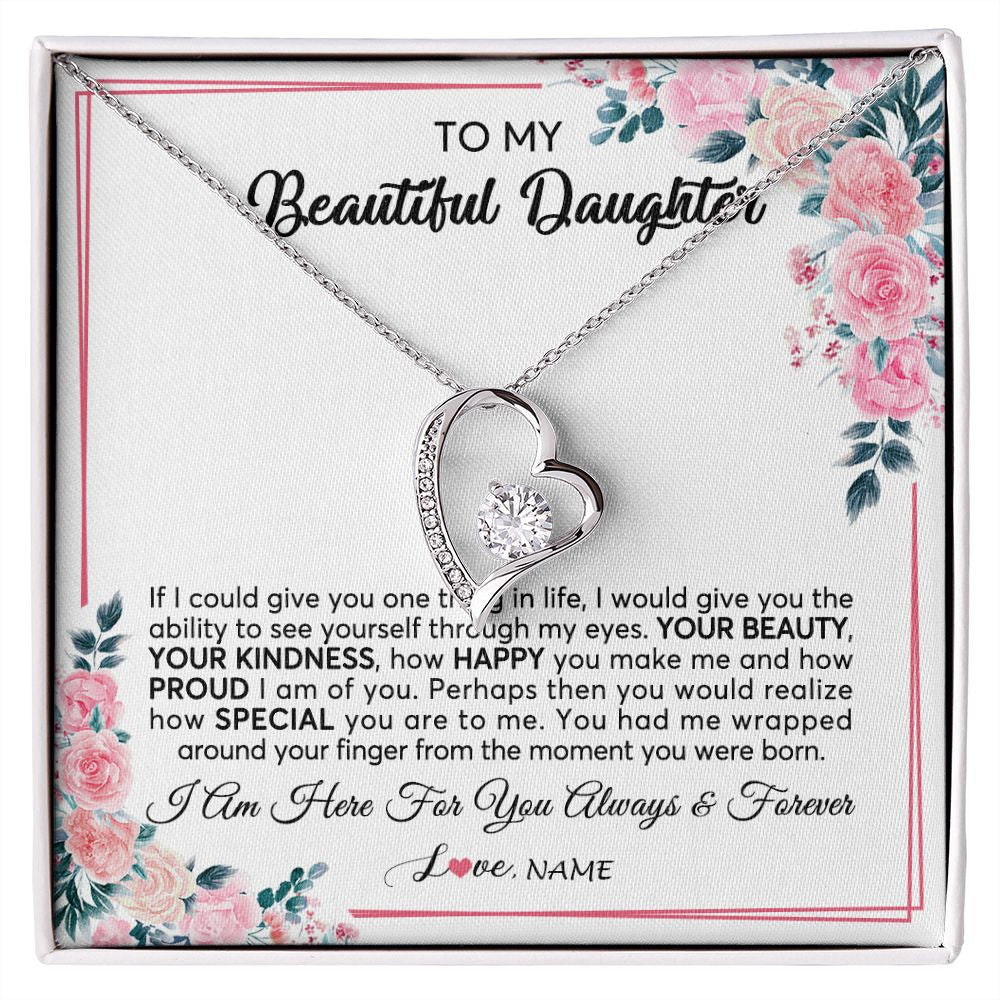 Forever Love Necklace | Personalized To My Beautiful Daughter Necklace from Mom Dad I Am Here For You Floral Daughter Birthday Graduation Christmas Customized Gift Box Message Card | siriusteestore