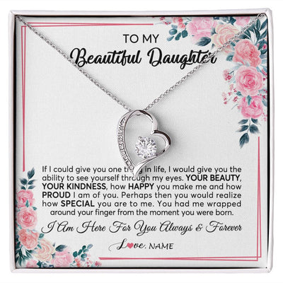 Forever Love Necklace | Personalized To My Beautiful Daughter Necklace from Mom Dad I Am Here For You Floral Daughter Birthday Graduation Christmas Customized Gift Box Message Card | siriusteestore