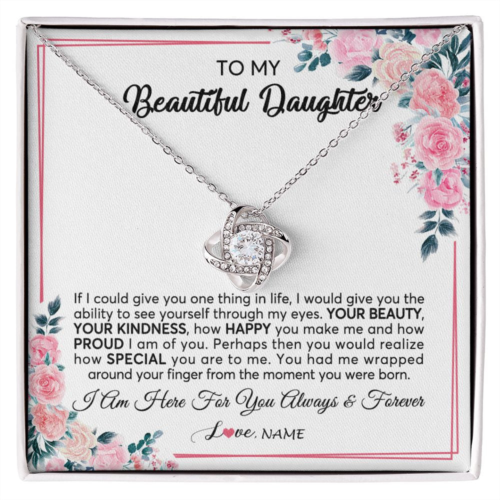 Love Knot Necklace | Personalized To My Beautiful Daughter Necklace from Mom Dad I Am Here For You Floral Daughter Birthday Graduation Christmas Customized Gift Box Message Card | siriusteestore