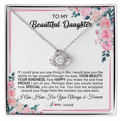 Love Knot Necklace | Personalized To My Beautiful Daughter Necklace from Mom Dad I Am Here For You Floral Daughter Birthday Graduation Christmas Customized Gift Box Message Card | siriusteestore