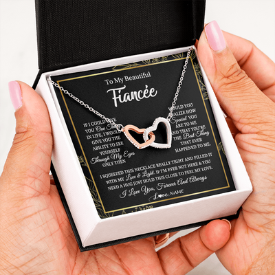Interlocking Hearts Necklace | Personalized To My Beautiful Fiancee Necklace From Fiance Feel My Love For Her Fiancee Birthday Anniversary Valentines Day Christmas Customized Message Card | siriusteestore