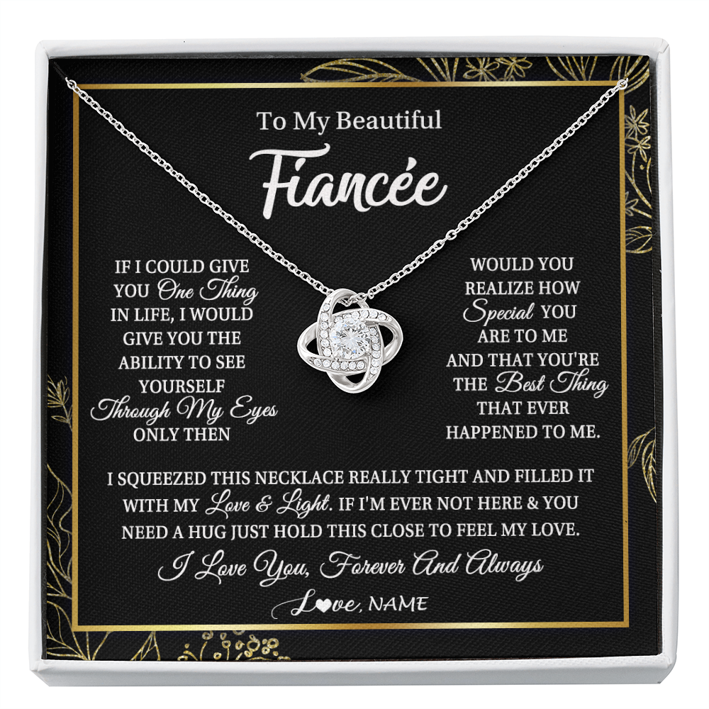 Love Knot Necklace | Personalized To My Beautiful Fiancee Necklace From Fiance Feel My Love For Her Fiancee Birthday Anniversary Valentines Day Christmas Customized Message Card | siriusteestore