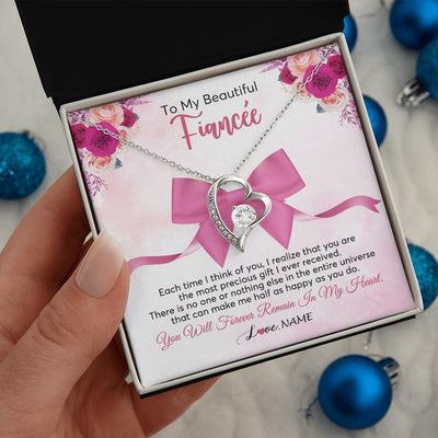 Forever Love Necklace | Personalized To My Beautiful Fiancee Necklace From Fiance Forever In My Heart Fiancee Birthday Valentines Day Christmas Customized Gift Box Message Card | siriusteestore