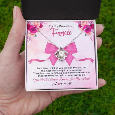 Love Knot Necklace | Personalized To My Beautiful Fiancee Necklace From Fiance Forever In My Heart Fiancee Birthday Valentines Day Christmas Customized Gift Box Message Card | siriusteestore