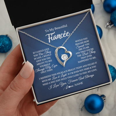 Forever Love Necklace | Personalized To My Beautiful Fiancee Necklace From Fiance Hold This Close My Love Fiancee Birthday Valentine Day Christmas Customized Gift Box Message Card | siriusteestore