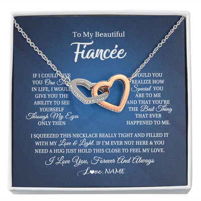 Interlocking Hearts Necklace | Personalized To My Beautiful Fiancee Necklace From Fiance Hold This Close My Love Fiancee Birthday Valentine Day Christmas Customized Gift Box Message Card | siriusteestore