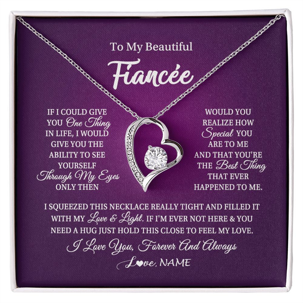 Forever Love Necklace | Personalized To My Beautiful Fiancee Necklace From Fiance I Love You Fiancee Birthday Valentines Day Christmas Jewelry Customized Gift Box Message Card | siriusteestore