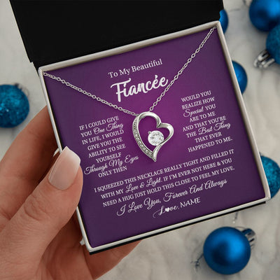 Forever Love Necklace | Personalized To My Beautiful Fiancee Necklace From Fiance I Love You Fiancee Birthday Valentines Day Christmas Jewelry Customized Gift Box Message Card | siriusteestore