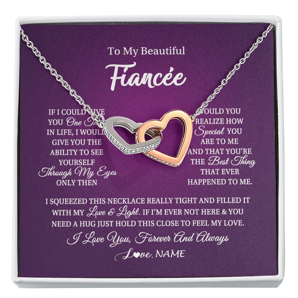 Interlocking Hearts Necklace | Personalized To My Beautiful Fiancee Necklace From Fiance I Love You Fiancee Birthday Valentines Day Christmas Jewelry Customized Gift Box Message Card | siriusteestore