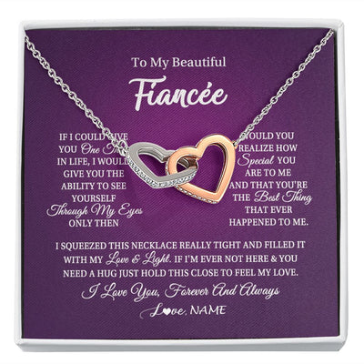 Interlocking Hearts Necklace | Personalized To My Beautiful Fiancee Necklace From Fiance I Love You Fiancee Birthday Valentines Day Christmas Jewelry Customized Gift Box Message Card | siriusteestore