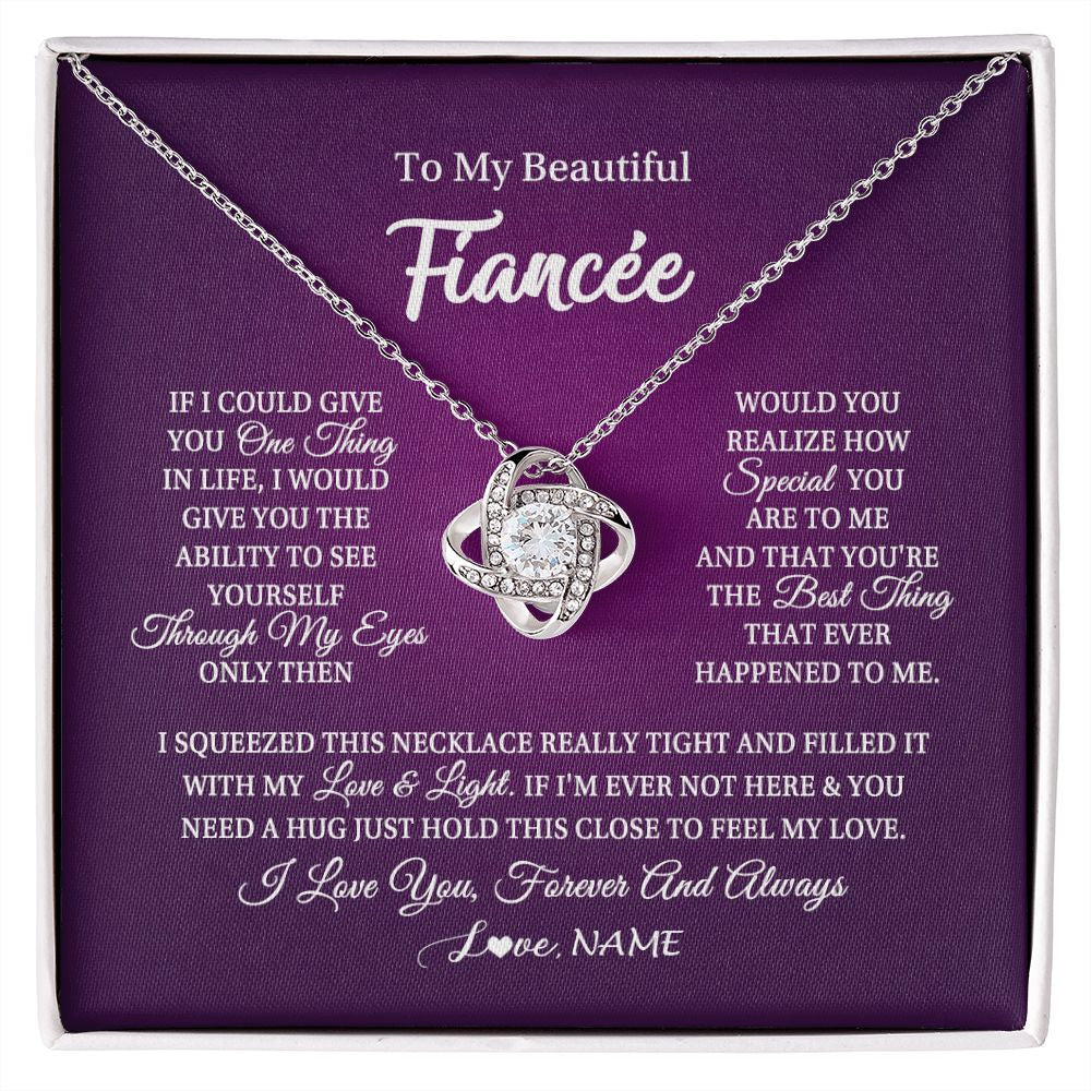Love Knot Necklace | Personalized To My Beautiful Fiancee Necklace From Fiance I Love You Fiancee Birthday Valentines Day Christmas Jewelry Customized Gift Box Message Card | siriusteestore