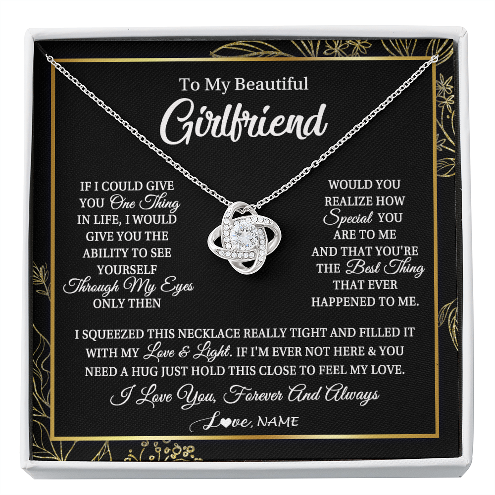 Love Knot Necklace | Personalized To My Beautiful Girlfriend Necklace From Boyfriend Feel My Love For Her Girlfriend Birthday Valentines Day Christmas Customized Message Card | siriusteestore