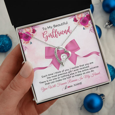Forever Love Necklace | Personalized To My Beautiful Girlfriend Necklace From Boyfriend Forever In My Heart Girlfriend Birthday Valentines Christmas Customized Gift Box Message Card | siriusteestore