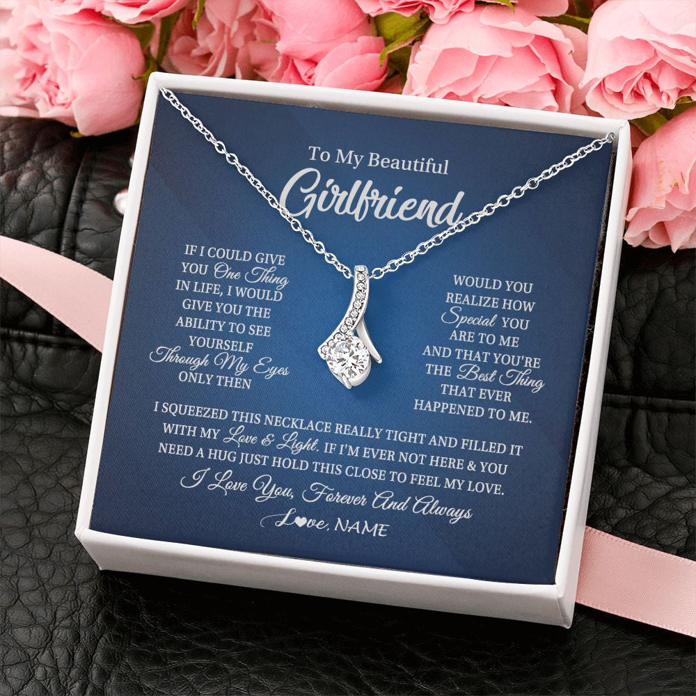 Alluring Beauty Necklace | Personalized To My Beautiful Girlfriend Necklace From Boyfriend Hold This Close My Love Girlfriend Birthday Christmas Customized Gift Box Message Card | siriusteestore